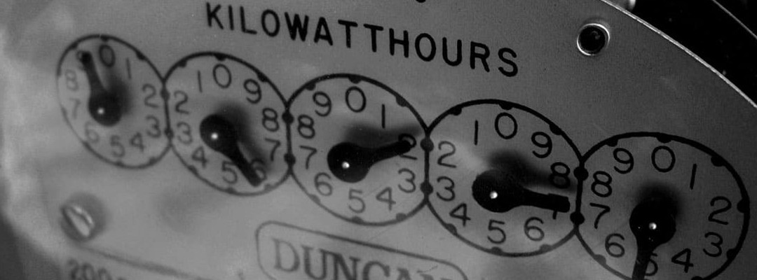 A panoramic view of a city utility meter typically found on a residence